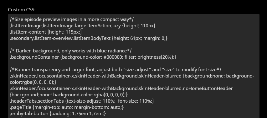 Screenshot of the 'Custom CSS' setting in the administrator dashboard of the web client