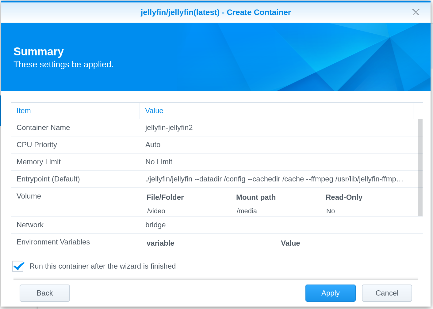 create container summary