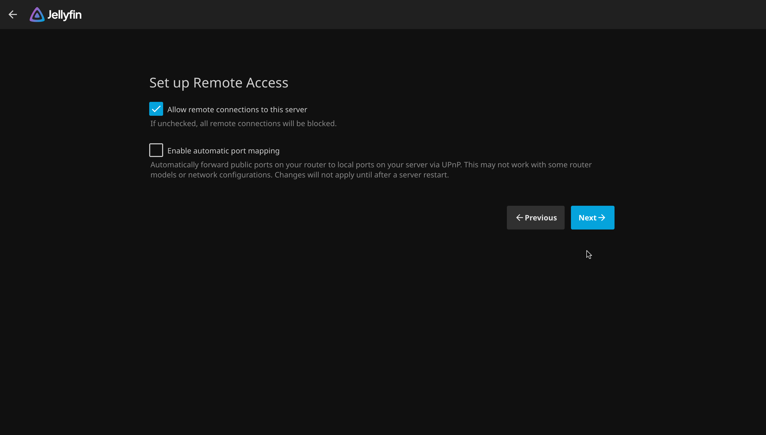Setup Wizard Networking Page